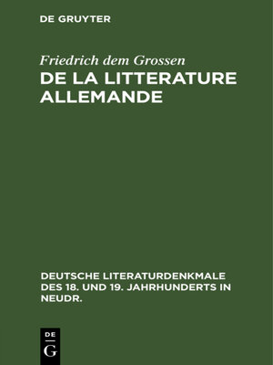 cover image of De la litterature allemande